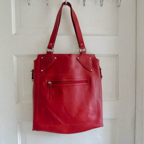 Cristian Red Italian Leather Shoulder Bag Satchel - Picture 1 of 14